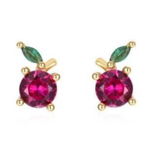 Cubic Zirconia Apple Stud Earrings